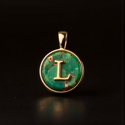 Turquoise & Gold Initial Pendant – Made to Order