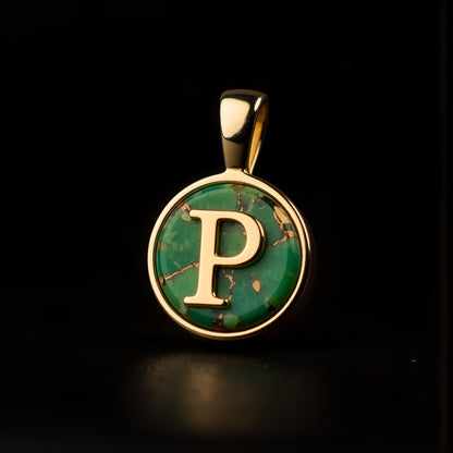 Turquoise & Gold Initial Pendant – Made to Order