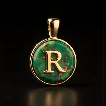 Turquoise & Gold Initial Pendant – Made to Order