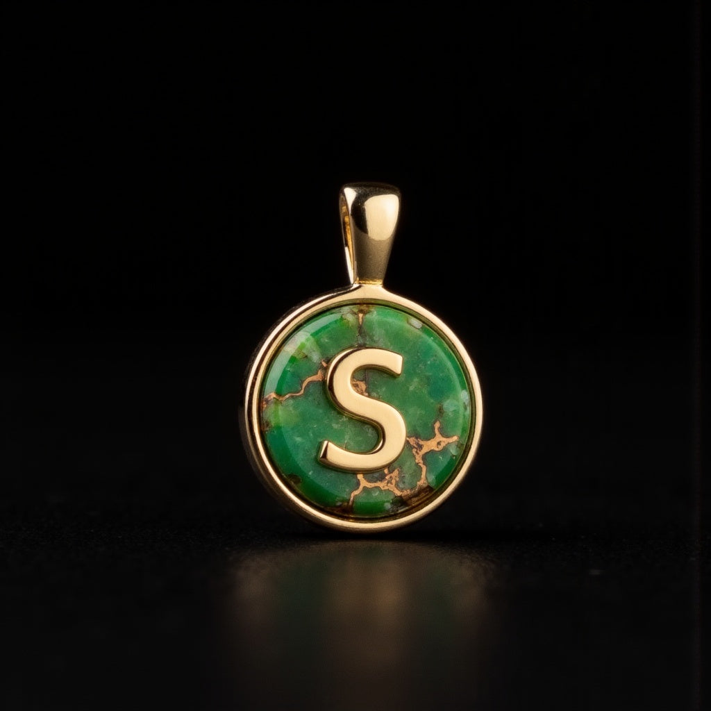 Turquoise & Gold Initial Pendant – Made to Order