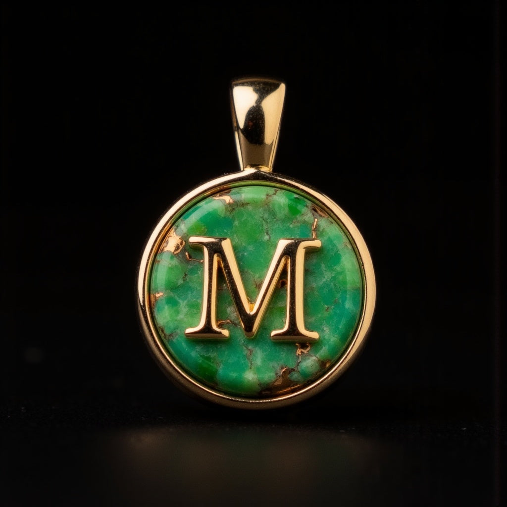 Turquoise & Gold Initial Pendant – Made to Order