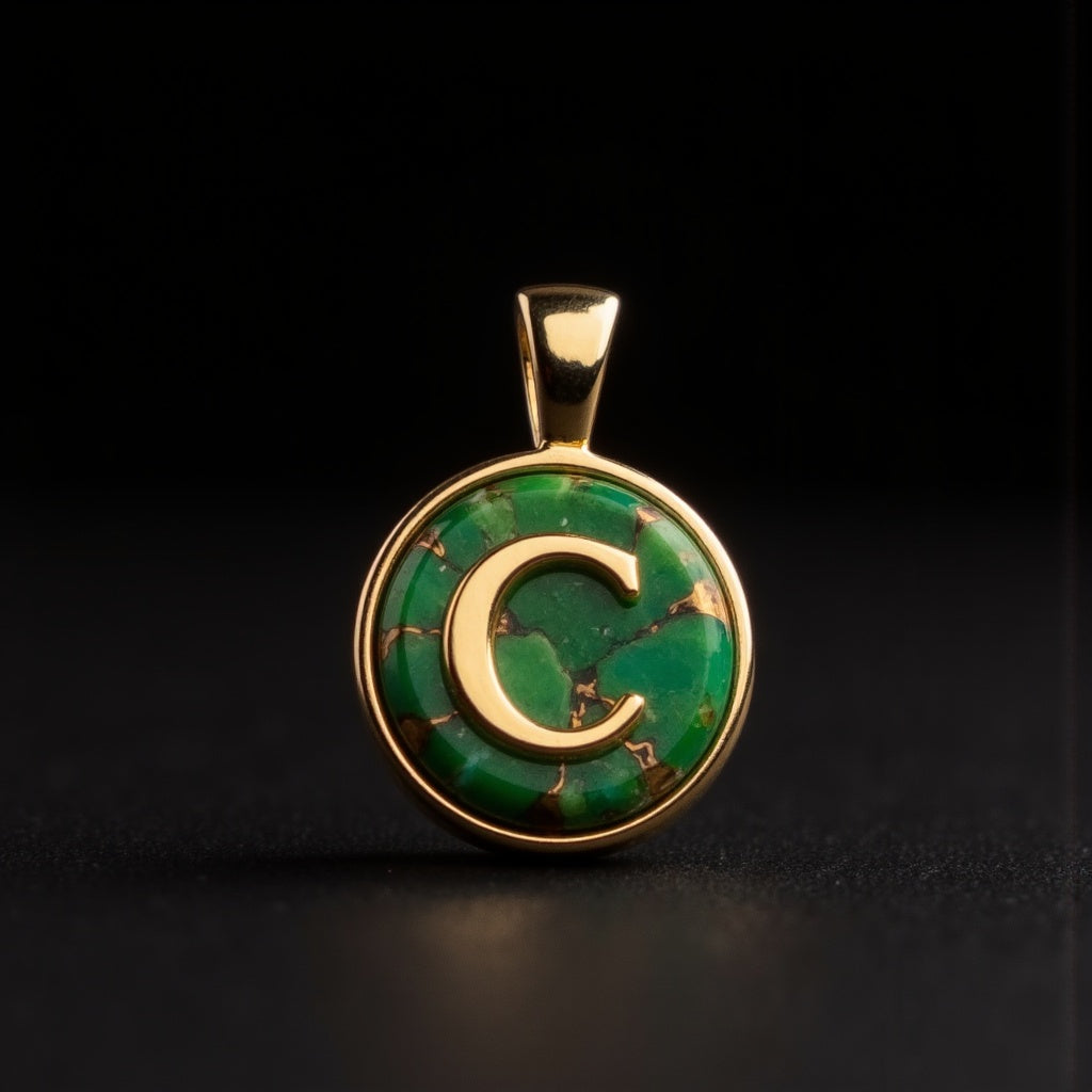 Turquoise & Gold Initial Pendant – Made to Order