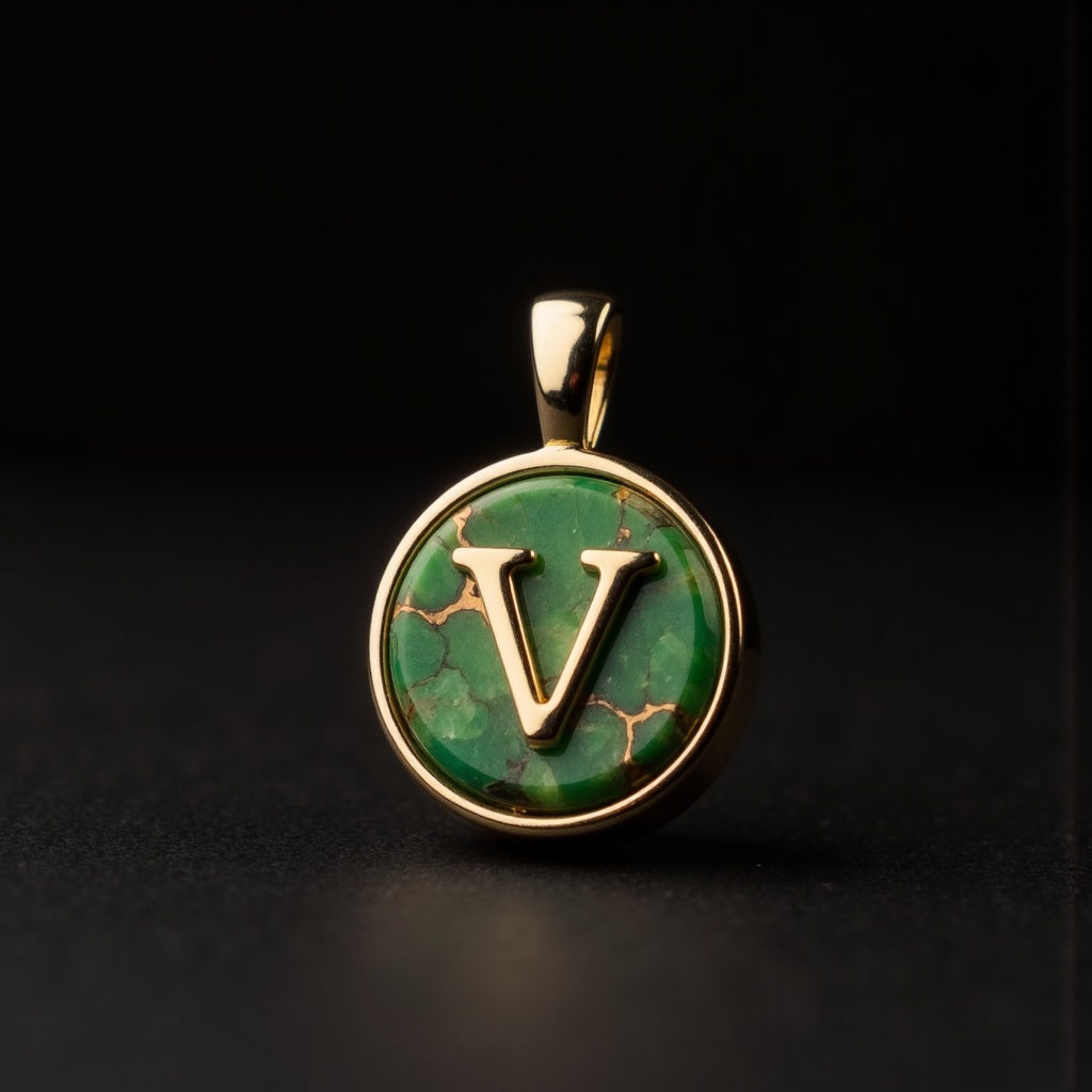 Turquoise & Gold Initial Pendant – Made to Order