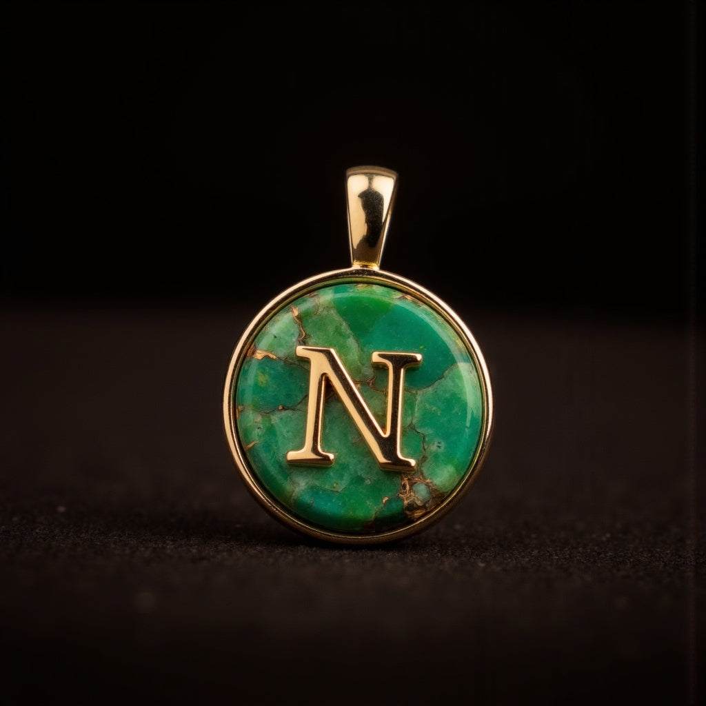 Turquoise & Gold Initial Pendant – Made to Order