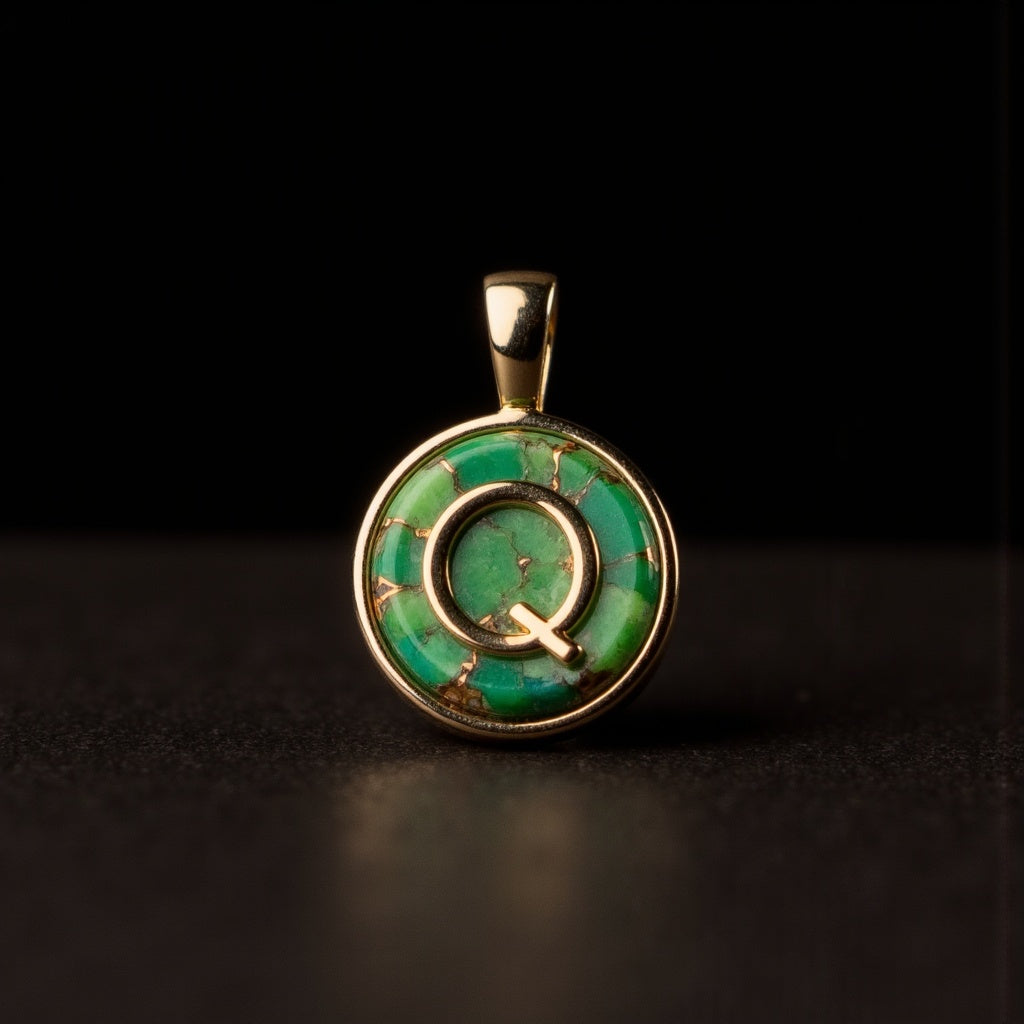 Turquoise & Gold Initial Pendant – Made to Order