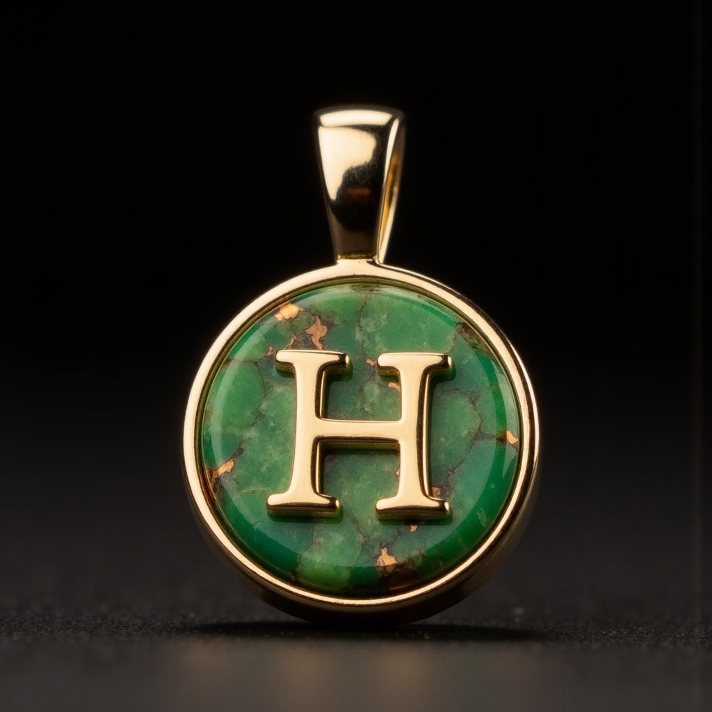 Turquoise & Gold Initial Pendant – Made to Order