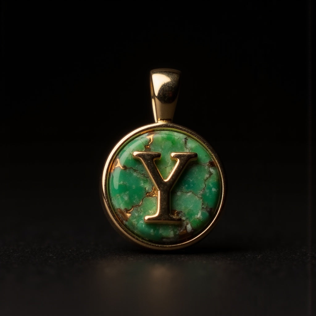 Turquoise & Gold Initial Pendant – Made to Order