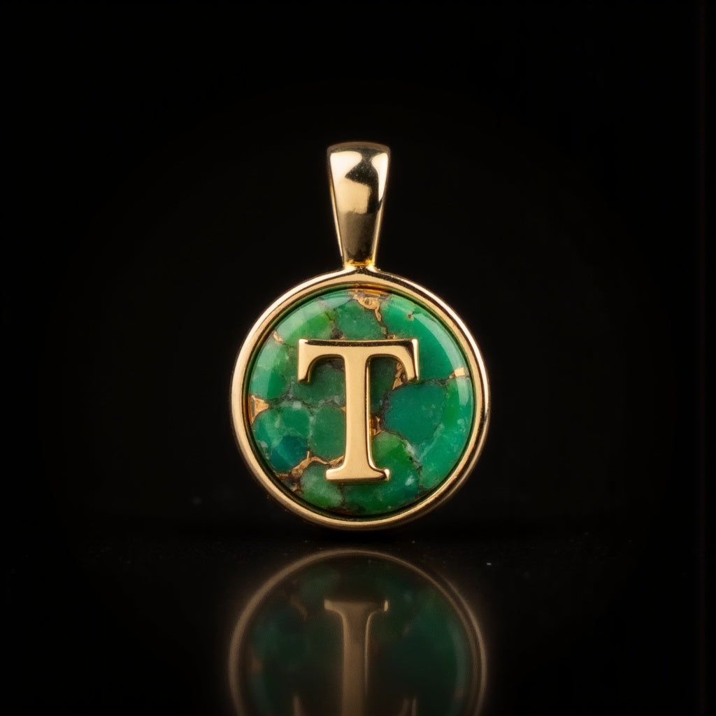 Turquoise & Gold Initial Pendant – Made to Order