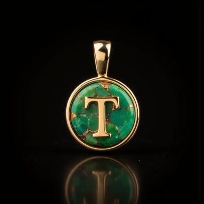 Turquoise & Gold Initial Pendant – Made to Order