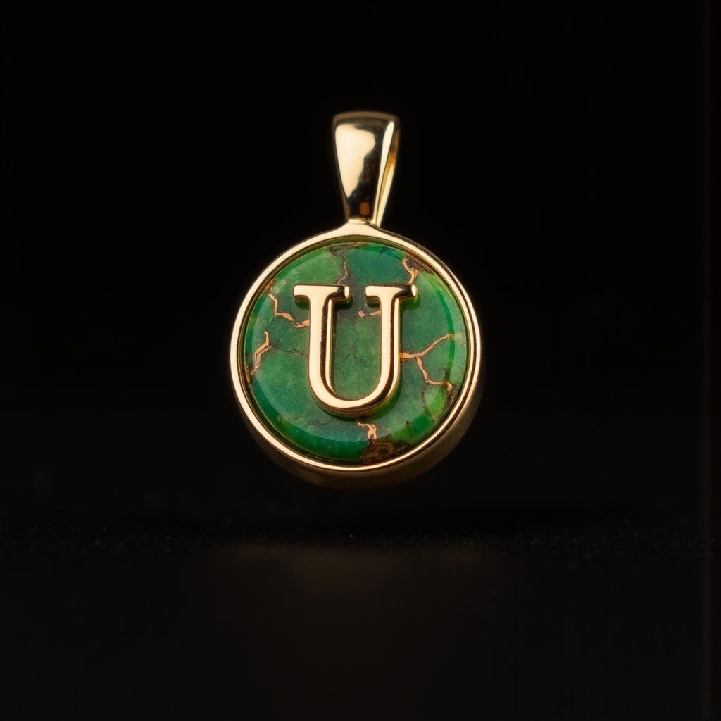 Turquoise & Gold Initial Pendant – Made to Order