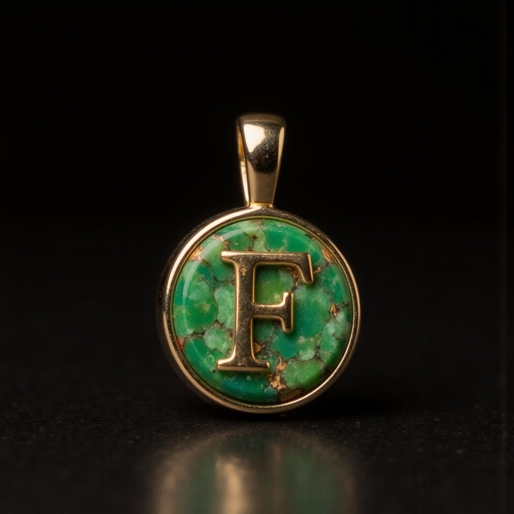 Turquoise & Gold Initial Pendant – Made to Order