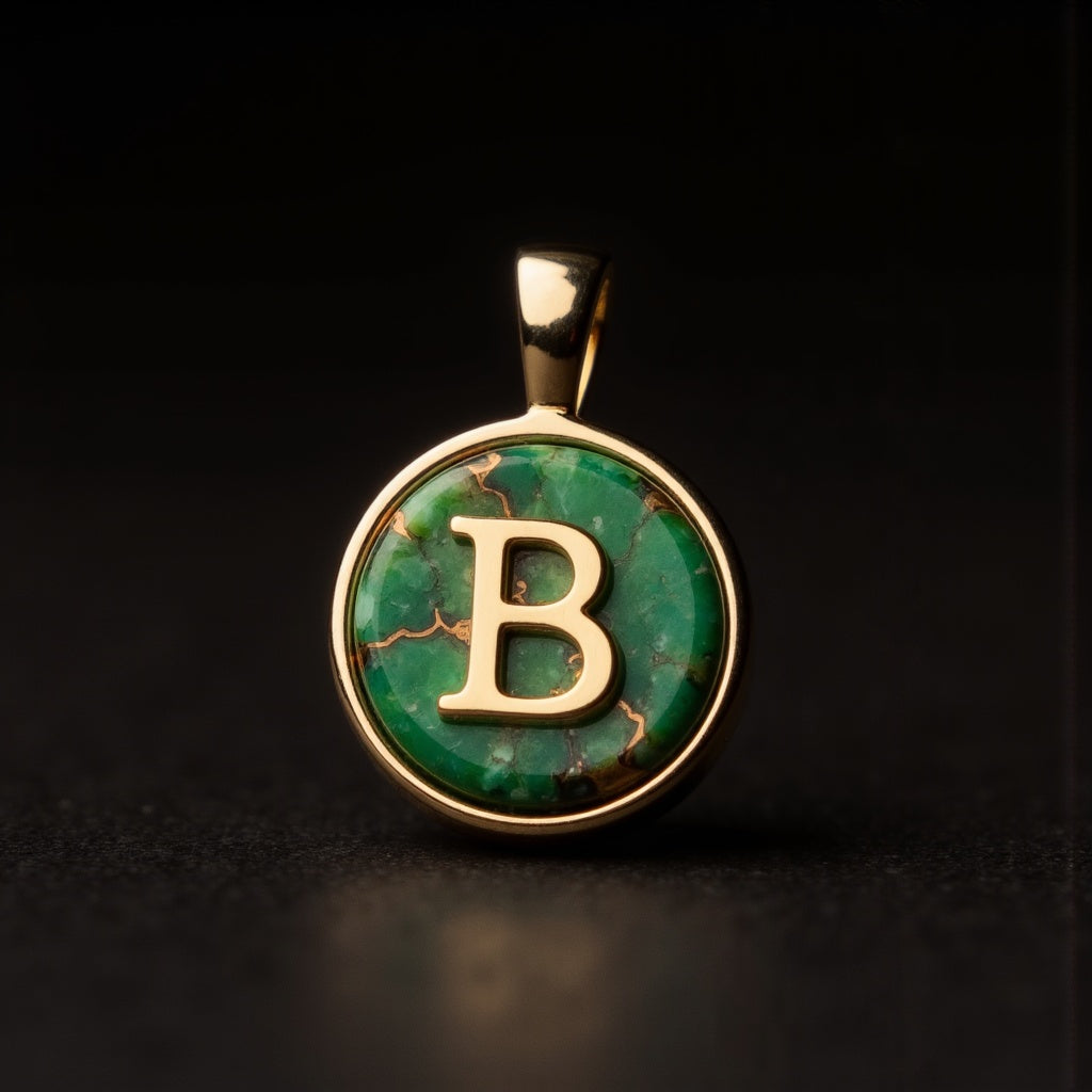 Turquoise & Gold Initial Pendant – Made to Order